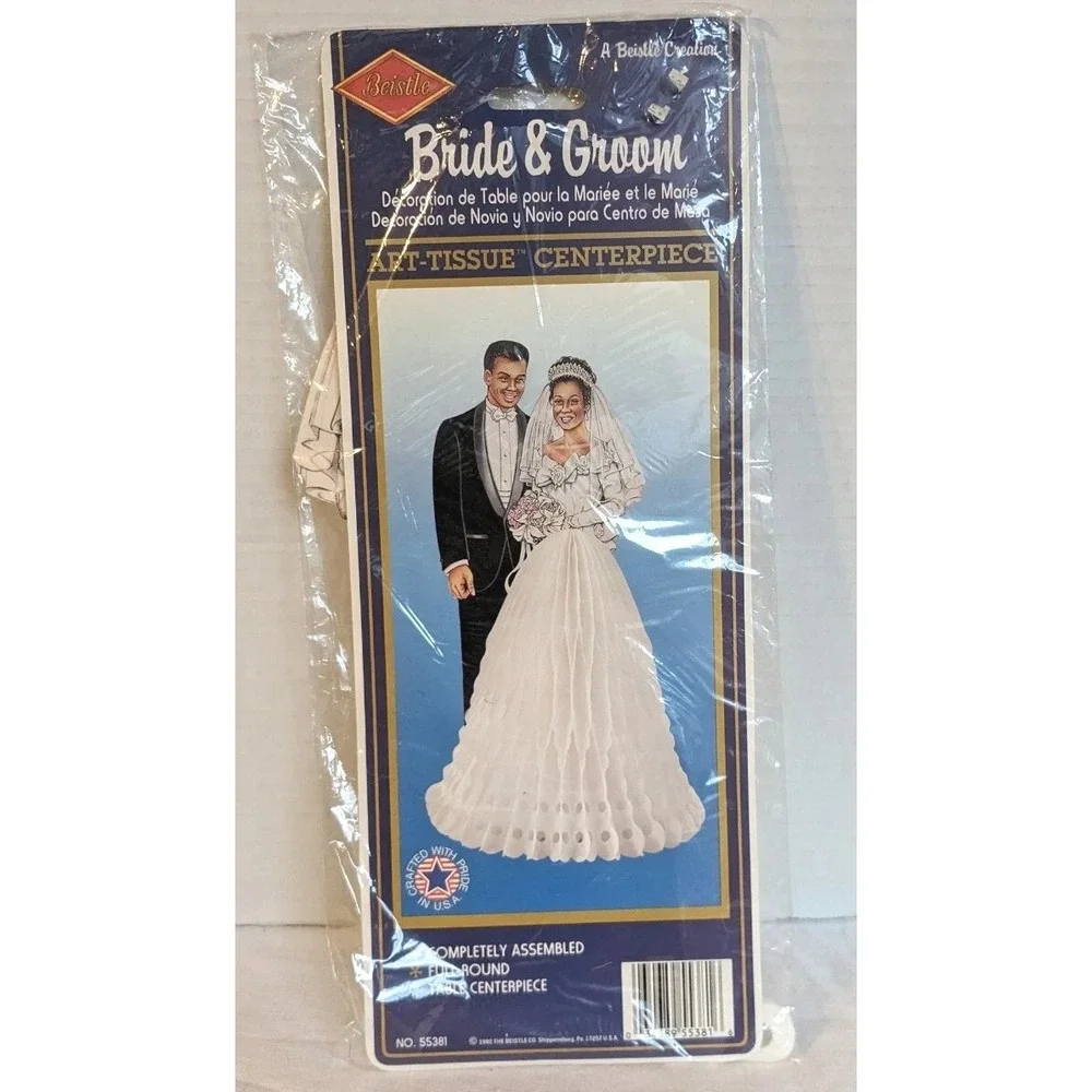 90s Wedding Centerpiece African American Bride & Groom Honeycomb NOS Beistle Vtg